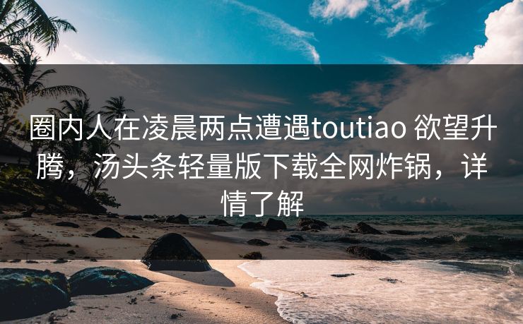 圈内人在凌晨两点遭遇toutiao 欲望升腾，汤头条轻量版下载全网炸锅，详情了解