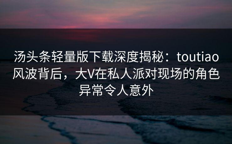 汤头条轻量版下载深度揭秘：toutiao风波背后，大V在私人派对现场的角色异常令人意外