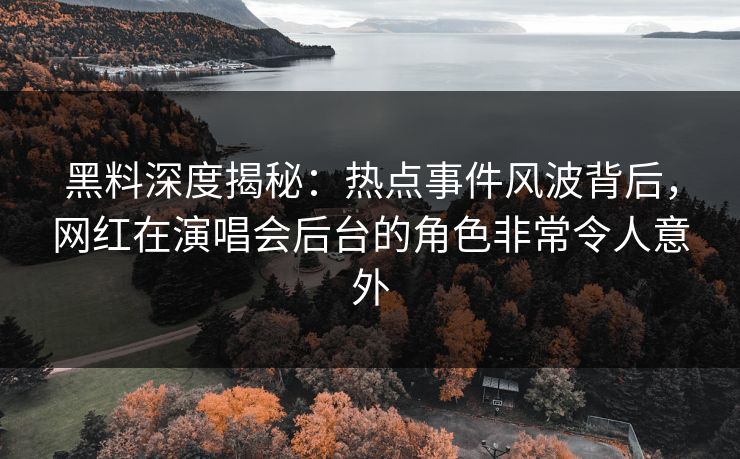 黑料深度揭秘：热点事件风波背后，网红在演唱会后台的角色非常令人意外